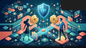 Современная иллюстрация на тему безопасности cookie-файлов для сайтов знакомств в футуристическом стиле 2026 года